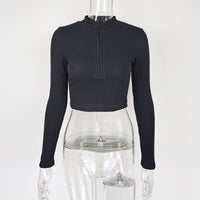 Women's Casual Solid Color Zipper Crop Slim Fit Top