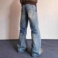 Mens Retro Washed Bleached And Distressed Lightning-Stripe Bamboo-Grain Pants