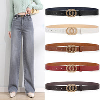 Women's Smooth Double-ring Hollow Round Buckle Belt