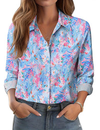 Womens 3D-printed Floral Loose-fit Blouse