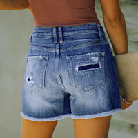 Amazon Explosive Hole Flow Patch Ladies High Stretch Denim Shorts