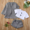 White Upper Garment Gray Plaid Suit 3-piece Set