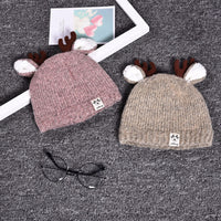 Infant Fall And Winter Thick Warm Wool Ball Baby Knit Caps Boys And Girls Wool Hat Deer Ears
