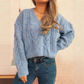 Casual Short Twist Hollow-out Knitted Cardigan Single-breasted V-neck Sweater