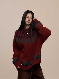 Jacquard Pullover Sweater Loose Sweater Coat