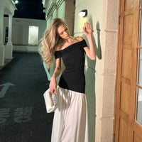Off-Shoulder Tube Top Waist-Cinching Slimming Loose Long Dress For Women