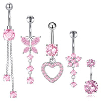 14G Stainless Steel Zircon Heart-shaped Women's Belly Ring Butterfly Pendant