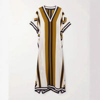 Striped Printed Lace-Up Maxi Dress