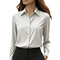 Solid Color Long Sleeve Lapel Satin Blouse