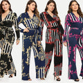 Women's printed trousers lace up jumpsuit