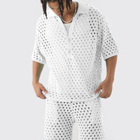 Arrival Buttoned Polo-Neck Knit Top And Shorts Set