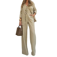 Fashionable Chic Solid-Colored Blazer Vest Wide-Leg Pants Three-Piece Suit Set