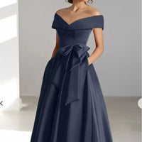 Satin Gown New Style Banquet Dress Off-shoulder Midi Length