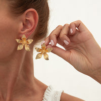 Liquid Metal Pleated Flower Stud Earrings