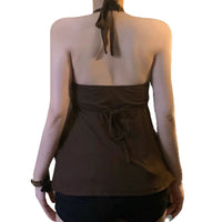 Retro Rhinestone-embellished Ultra-sexy High-waisted Halter-neck Cami With Lace-up Detailing