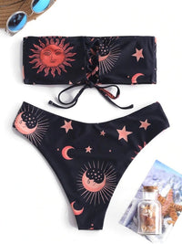 Star Print Triangle Women's Lace Up Sexy Split Bra Bikini