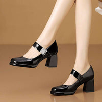 French-style Round-toe Low-cut Burgundy Mary Jane High Heels