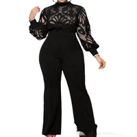 Womens Plus-Size Lace-trimmed Casual Jumpsuit