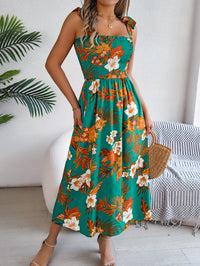Women's Floral Print Tie Waist Camisole Beach Vacation Maxi Dress