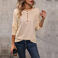 New Womens Long-sleeve Solid-color Waffle-knit Top
