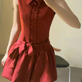 Elegant Red Shirt-bloom Dress For Women