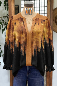 Women's Shirt Loose V-Neck Long Sleeve