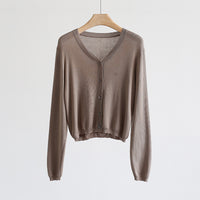 Spring And Summer V-neck Short Tencel Knitted Cardigan Pure Color All-matching
