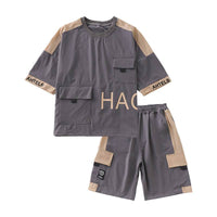 Fashionable Sports Casual Letter Color Matching Short Sleeve Two-piece Set