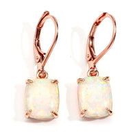 Rectangular Four-Claw Blue And White Opal Stud Earrings