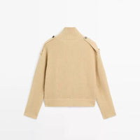 Fashionable Single-Breasted Chunky-Knit Turtleneck Cardigan Sweater