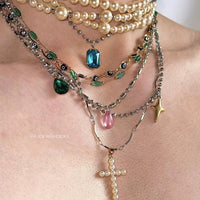 Pearl Titanium Steel Necklace With A Delicate Multi-layer Design