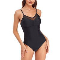 Ladies' Mesh Solid Color Swimming One-piece Swimsuit