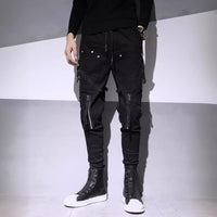 Dark Fashion Zipper Decorative Slim Fit Feet Harem Overalls