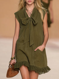 Spring Summer French-style Retro Bow-Knot Resort Dress