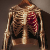 American Retro 3D Printed Hooded Cozy Loose Casual Womens Chunky-Knit Sweater