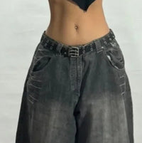 Washed Printed Loose Straight Wide-leg Jeans