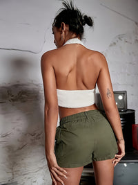 Elastic-waist Cargo Shorts With Pockets Casual Pants