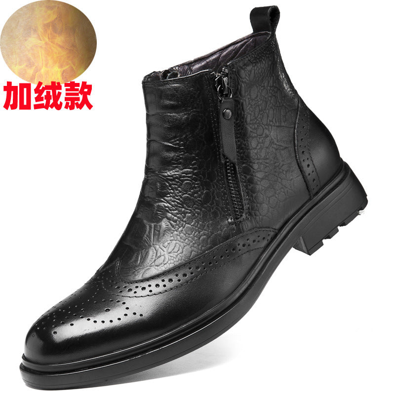 High-top Leather Shoes Height Increasing Shoes 46 Brogue Trendy Ankle Boots