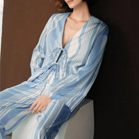Striped Long-sleeved Shirt Straight-leg Trousers Pajamas Two-piece Set For Women