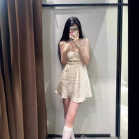 Summer Printed Silk-Satin Bow-Embellished Slip Dress