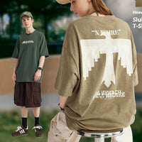 Printed Short Sleeve Texture Slub Cotton T-shirt