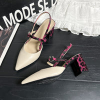Summer New Pointed-toe Fashionable Open-heel Chunky Heel Shoes