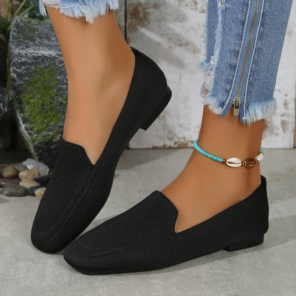 Casual Female Square Toe Flat Flyknit Loafers