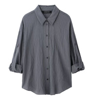 Classic Adjustable-Length Sleeve Striped Shirt For Women