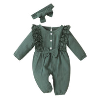 Cotton And Linen Lace Flying Sleeves Solid Color Romper For Girls