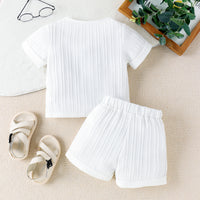 Solid Color And V-neck Short-sleeved Shorts Suit Two-piece Set