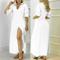 Autumn Womens Elegant SolidColor LongSleeve ButtonUp Shirt Dress