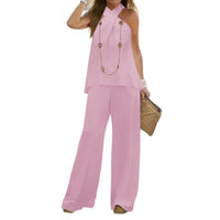 Elegant Commute Halterneck Wide-Leg Pants Suit For Women