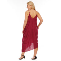 V-neck Slip Dress Irregular Loose Womens Dress With Two Pockets