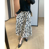 Elegant Romantic Flower In Ink Straight Chiffon Printed Skirt